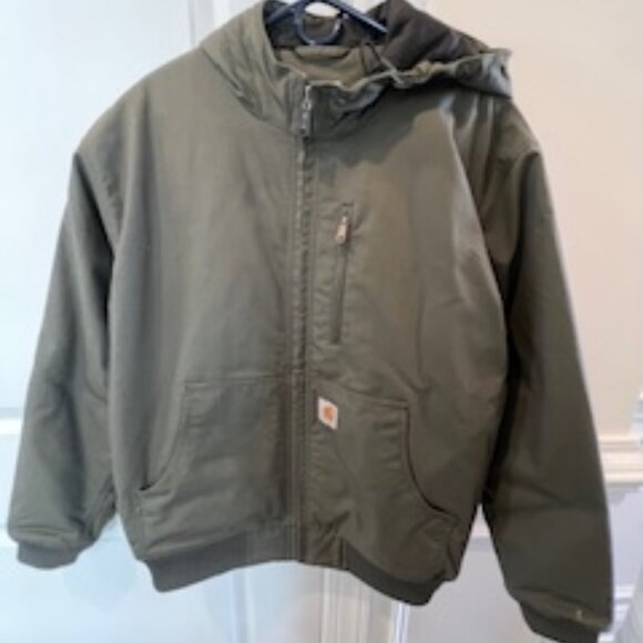 Carhartt Other - Mens Carhartt Olive Green Rugged Duck Hooded Bomber w/Quilted Lining-Size L